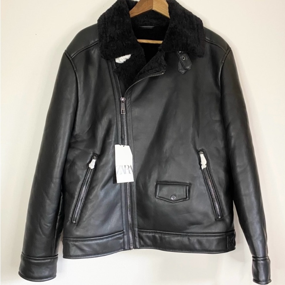 NWT Zara Black Faux Leather Coat Large